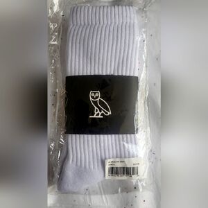 NEW-OVO WHITE Socks with Navy Logo